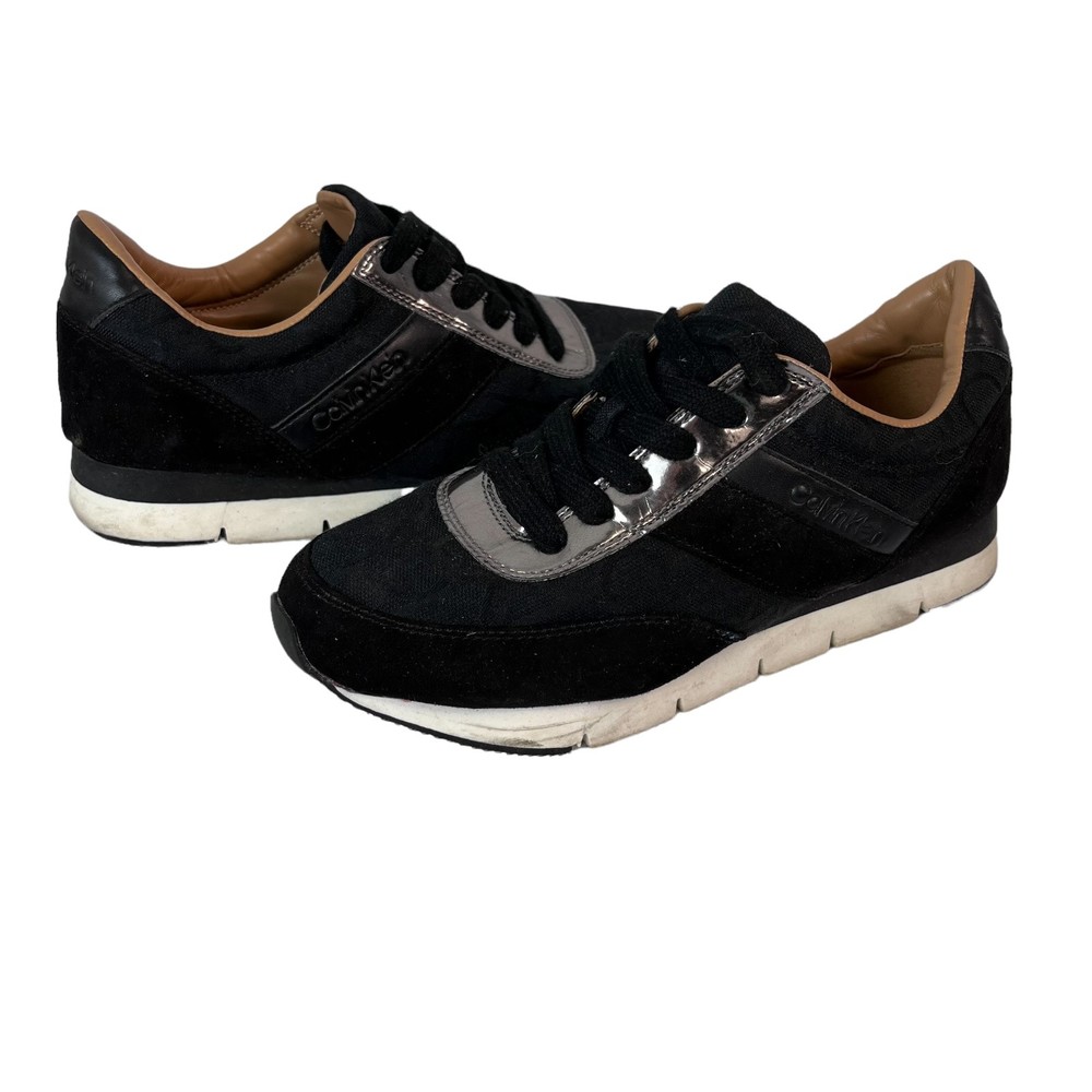 Calvin Klein Tea CK Logo Sneakers Black Lace Up Fashion Shoes Women’s Size 8